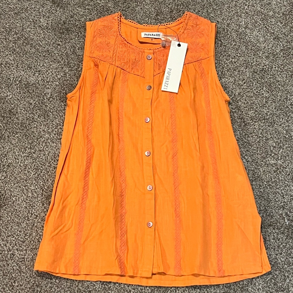 Paparazzi Vibrant Orange Button-Down Blouse size Small Brand New!